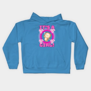 It's a girl revealing pink flowers and a cute bear. Fritts Cartoons Kids Hoodie